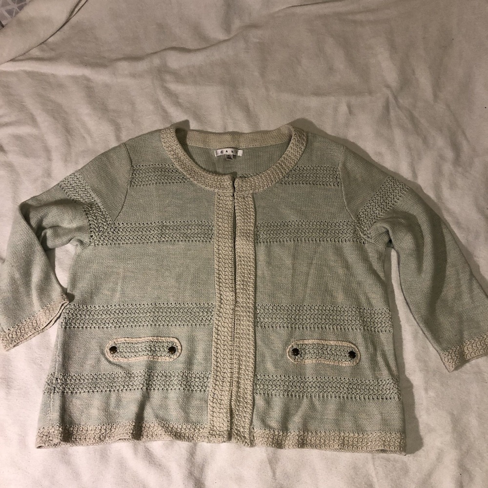 Cabi Sweater Mint Green & Cream Women XL #203